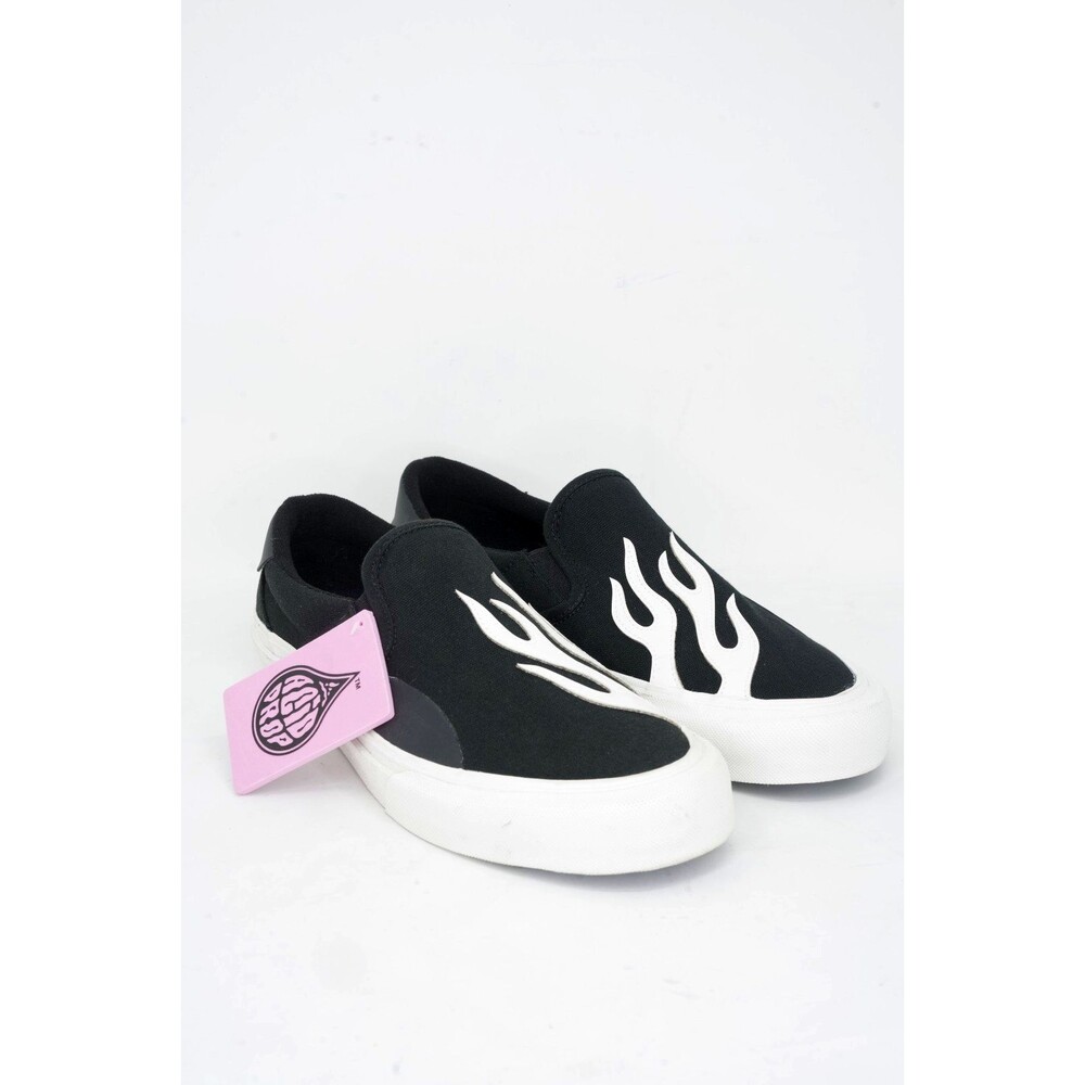 TRAYE Logan Flame Canvas Slip On Skate Shoes Black White Men's Size 11.5 NWT